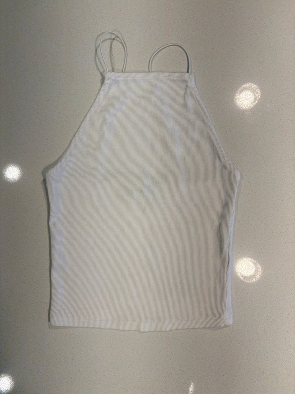 White Ribbed Halter Tank Top -